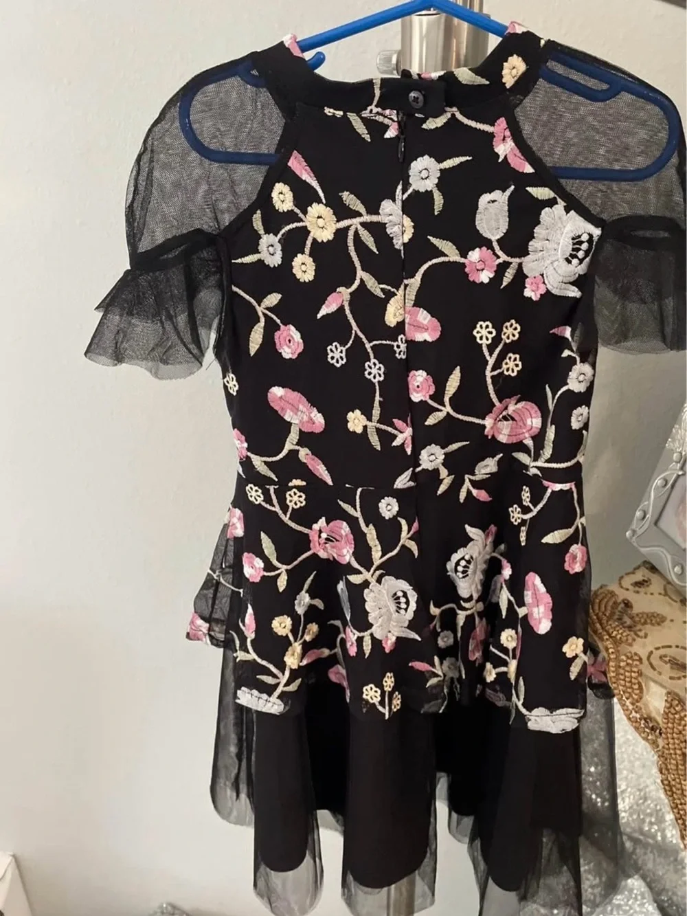 Pippa & Julie Black Floral Embroidered Cold-Shoulder Peplum Dress